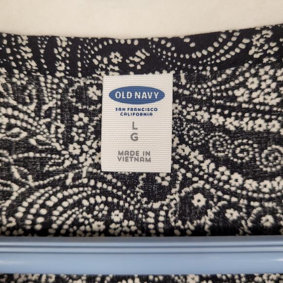 Old Navy black and white floral paisley print pleated dress Size large Boho - Picture 3 of 7